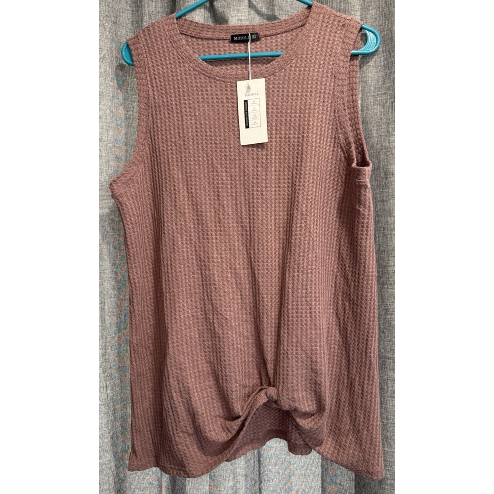 Miholl Casual‎ Mauve Sleeveless Solid Twist Knot Waffle Knit Size XL NWT